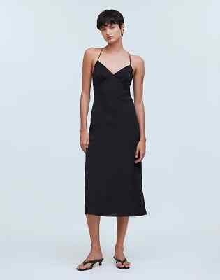 madewell cross back midi dress Madewell Sz 0 Layton Midi Slip Dress Black Cami Criss Cross Back Classicore  NWT