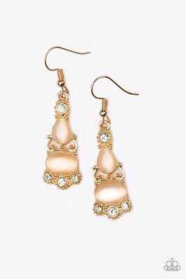Paparazzi Earring- Push Your Luxe- Gold with a Glowing Moonstone