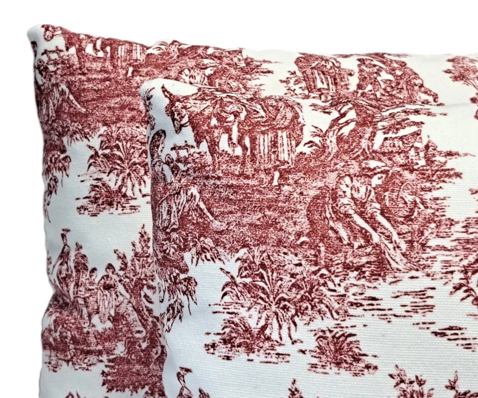 French Country Red Toile 20x20 Decorative Throw Pillow Cover - Image 3 of 4