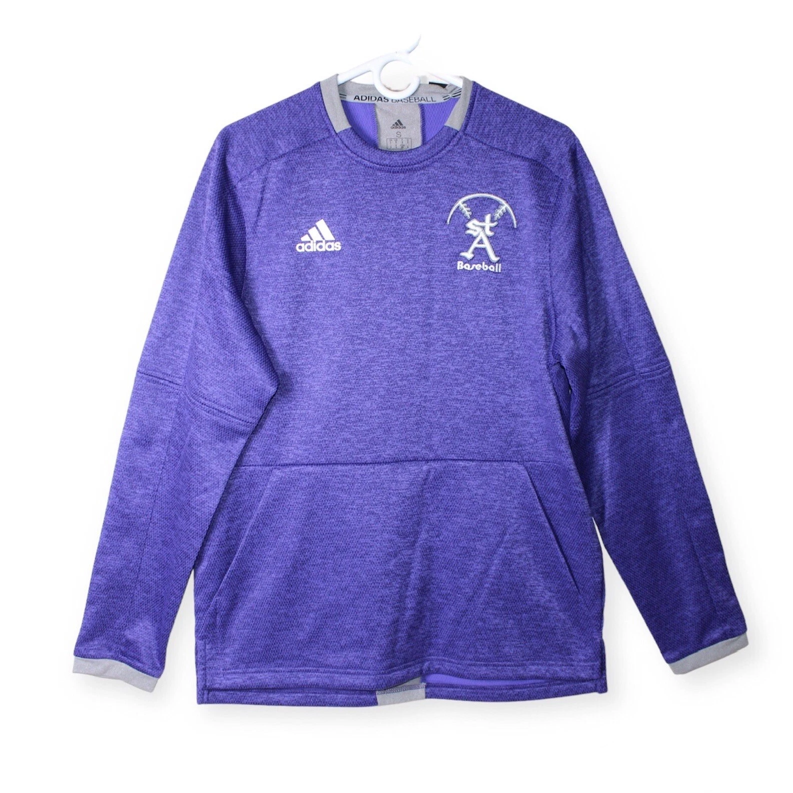 Adidas Baseball NWT Mens Small Warm Up Pullover Game Day Purple Crew Neck Pocket