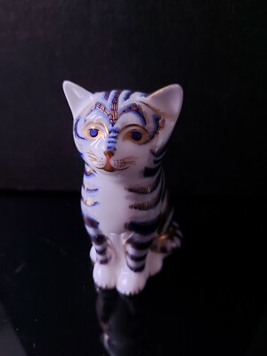 Royal Crown Derby 1995 Imari Grey Blue Cat Briefbeschwerer Gold Stopper 1. Qualität