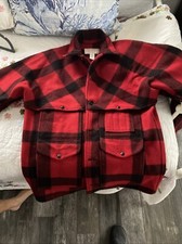 VTG CC FILSON USA 44 Mens 100% Wool Double Mackinaw Jacket Cruiser Red Black