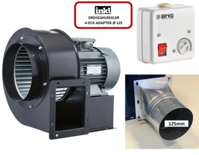 BNG Radialgebläse Radialventilator Lüfter 1950m³h+ 5A Drehzahlregler + 4 eck Flansch