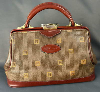 Vintage French Texier Leather Satchel Doctor's Bag Purse Tan & Brown