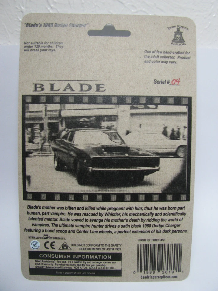 Blade Movie 1968 Dodge Charger Black Real Riders Hot Wheels Custom 1/64 - Image 2 of 4