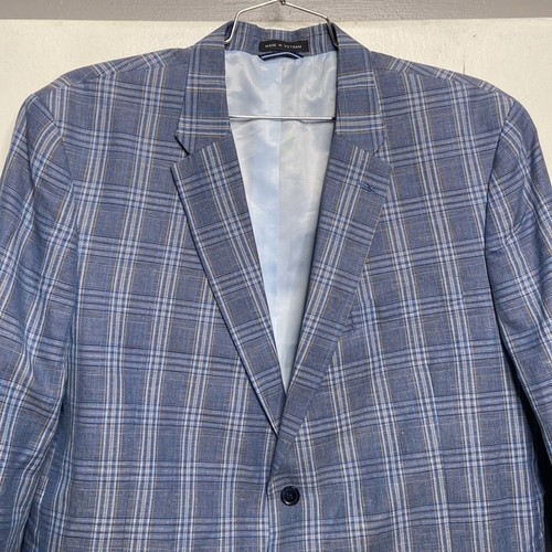 Tommy Hilfiger Herren 48R Blazer Leinen Baumwollmischung blau kariert Sport Mantel Jacke - Bild 4 von 8