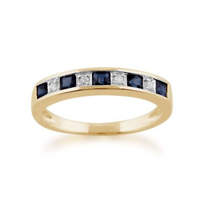 Klassischer quadratischer Halb-Ewigkeitsring mit Saphir & Diamant in Gelbgold 9 kt Gold