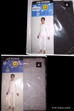 Joe Boxer Boys 2 PC Thermal Underwear Set Long Sleeve Top & Pant Black Gray Sz 4