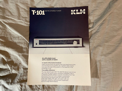 Vintage KLH T 101 AM FM Stereo Tuner Brochure Pamphlet Spec Sheet 1980's