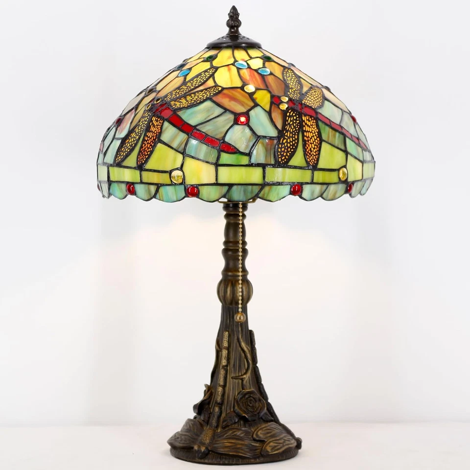 Lámpara de mesa Tiffany lámpara de vitral 12X12X19 pulgadas luz de lectura antigua (verde Foto 3 de 4