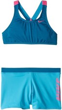 Nike Kids Girl's 240754 Cross-Back Shorts Bikini Set Swimwear Size L