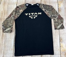Nissan Titan Black Mossy Oak Camo Raglan 3/4 Sleeve Shirt Size Small Made In USA