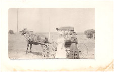 Fancy Dressed Women by Horse Drawn Carriage Sunhats 1900s RPPC Postcard