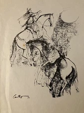 Lithograph Juan Carlos CASTAGNINO Engravings Horses Rider Bullfighting 1960