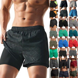YYG Men Gym Workout Color Block Elastic Waist Casual Sport Shorts Sweatpants 
