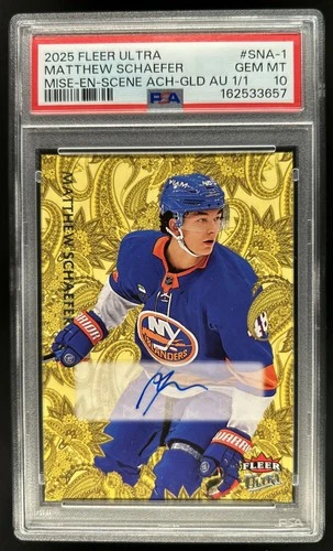 2025-26 Fleer Ultra Matthew Schaefer Gold Mise-En-Scene Rookie Auto #1/1 PSA 10