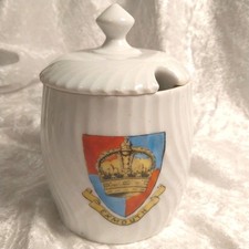 Vintage Crested China Exmouth Devon Souvenir Deckeltopf - Markenlos 5" x 4"