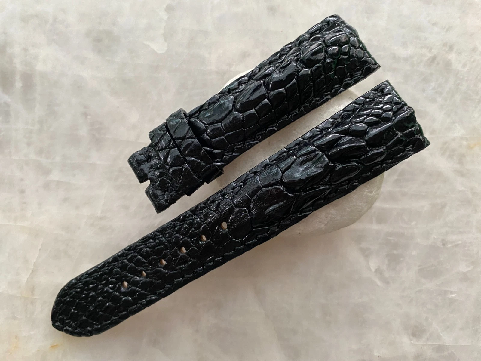 20mm/18mm Black Alligator Crocodile Print Leather Watch Strap Band