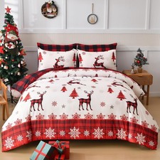 Christmas Comforter Set Queen Size 7 Pieces, Red Reindeer Queen,