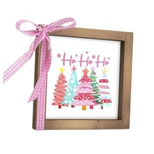 Wooden Ho Ho Ho Sign, 6 Inch Pink Christmas Tree Decorative Signage pink-2