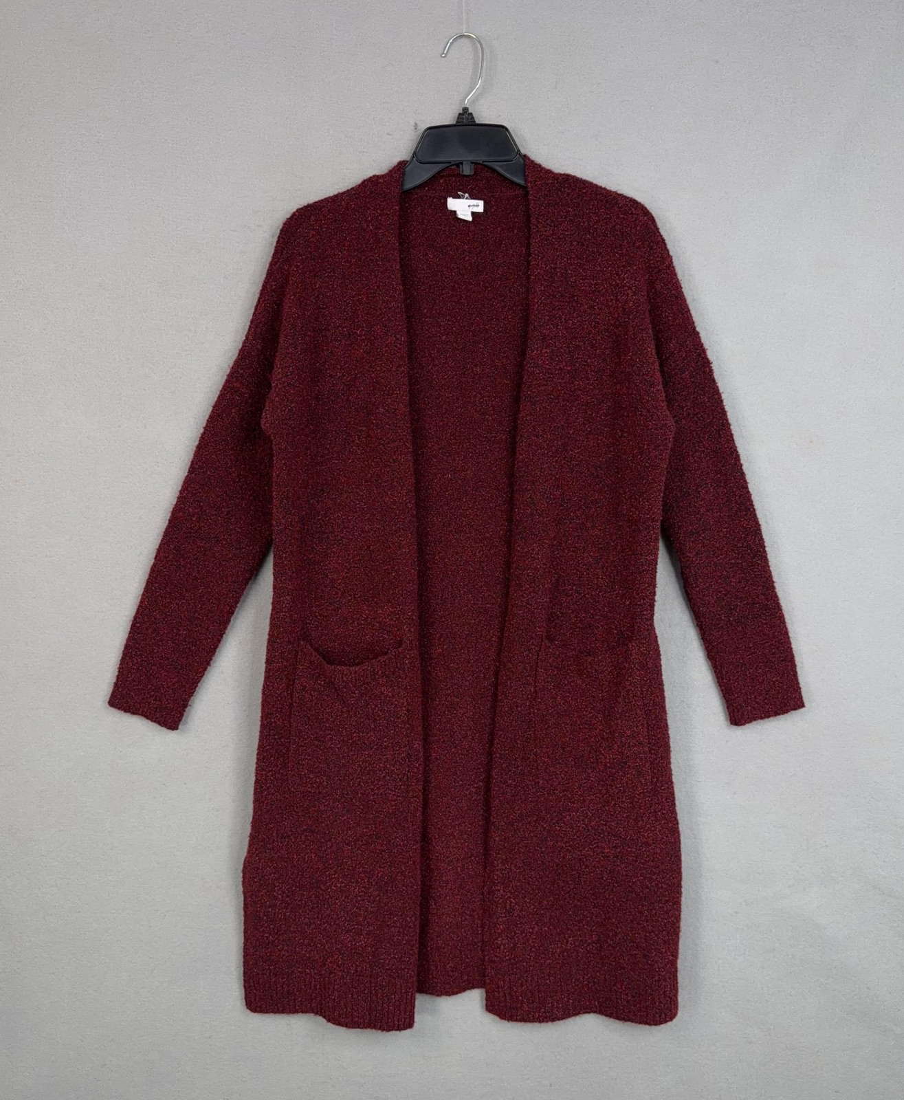J Jill Sweater Womens Small Red Open Duster Cardigan Longline Pockets Boucle