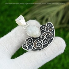 Valentines Deal Oval Natural Rainbow Moonstone Sterling Silver Pendant Jewelry