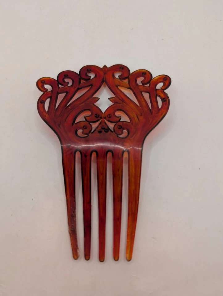 Vintage Victorian Faux Tortoise Shell Large Hair Comb With Rhinestone Accents. - Image 4 of 4