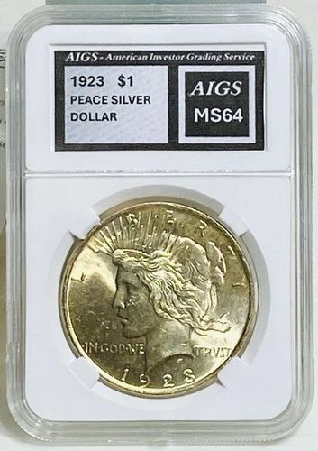 1923 p PEACE DOLLAR MS64 - GRADED by AI ! Gold Toned Beauty !