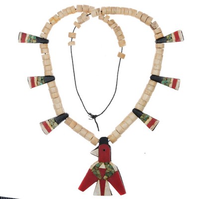 c1940 Santo Domingo Battery bird Necklace Tab Thunderbird