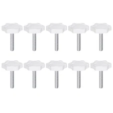 10pcs Star Knob M6 x 30mm Thread 32mm 6-Point Head Stud Hand Clamping Knob White