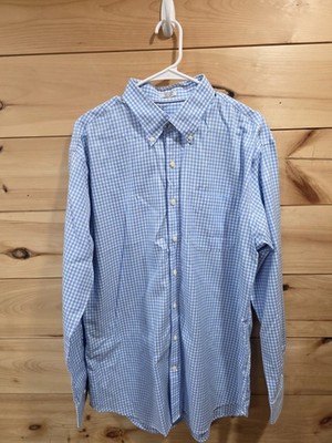 Peter Millar Crown Ease Care Shirt Mens XL Blue White Gingham Check Button Down