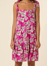 NWT FRNCH Reina Viola Tiered Sun Dress Hot Pink Floral Size Large Made In Italy