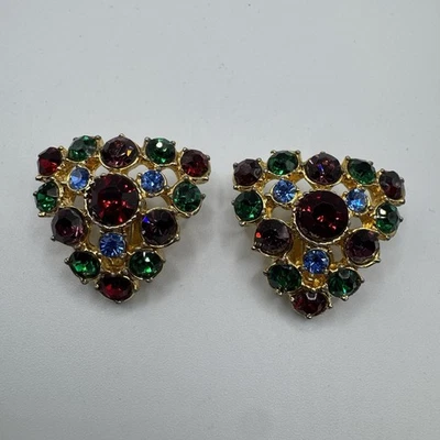 Vintage CLIPS boucles d'oreilles - Métal Doré Et Verroterie - Photo 1/2