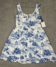 Japna Dress Womens Medium Blue White Linen Blend Toile Resort Vacation Sundress