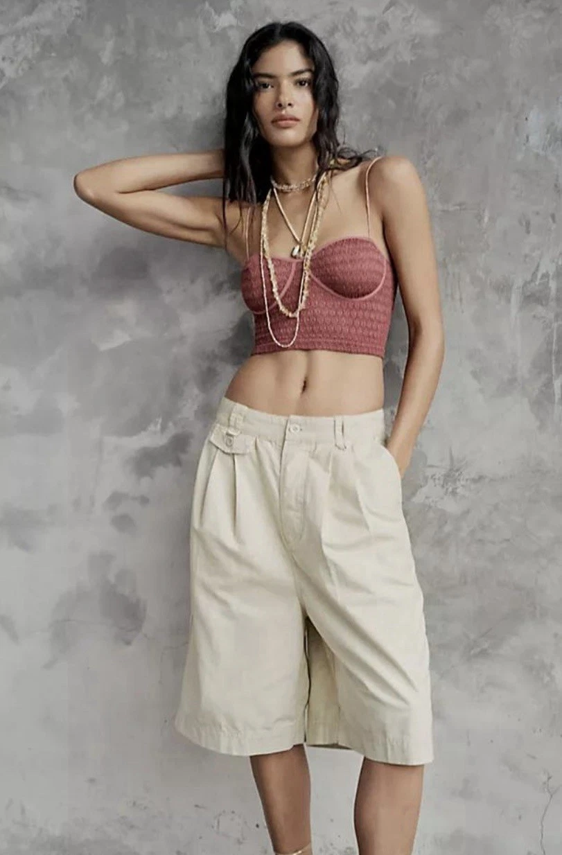 Free People High Street Trouser Shorts 90s Style Mom Pockets 0 Linen Blend