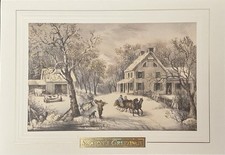 Vtg Christmas Greeting Card Beautiful Evening Horse Carriage Golden Highlights