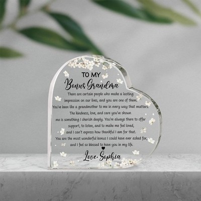 Personalized Bonus Grandma Heart Acrylic Plaque, Gift from Grandkids Decor