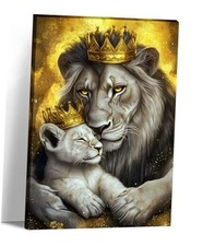 Lion Canvas Wall Art King Lion with Cub Picture Gold 18L" x 12W" Lion-10