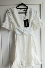 PLT PRETTY LITTLE THING White Corset Swing Dress UK Size 4 Summer Boho Festival