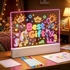 LED Drawing Board with Highlighters, 13.18"X10" Doodle Glow Drawing Board with 3