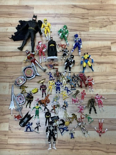 Assorted Vintage Power Rangers Beater Figure Lot (DC, Batman, Wolverine, MMPR)