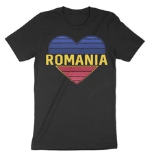 Romania Heart Flag T-Shirt, Unisex Romanian Heritage Tee, Vacation Shirt