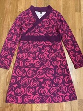 Tea Collection Girls Floral Print Wrap Cotton Jersey Dress Maroon Sz 12 Roses