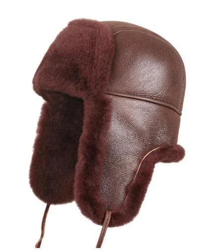 Brown Zavelio Brown Leather Aviator Hat - Size Large