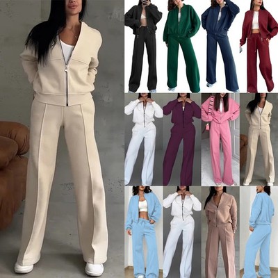 2PCs Women Joggers Tracksuit Hoodies Zip UP Coat Tops Pants Set Casual PLUS SIZE