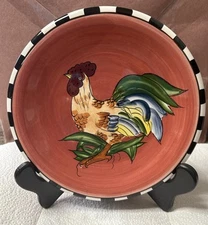 Decorative Rooster Plate Checkered Edge 7.75’inch With Black Stand