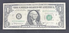Fancy Serial # "888" - 1963 B Joseph Barr Note - $1 One Dollar Bill - B07228889H