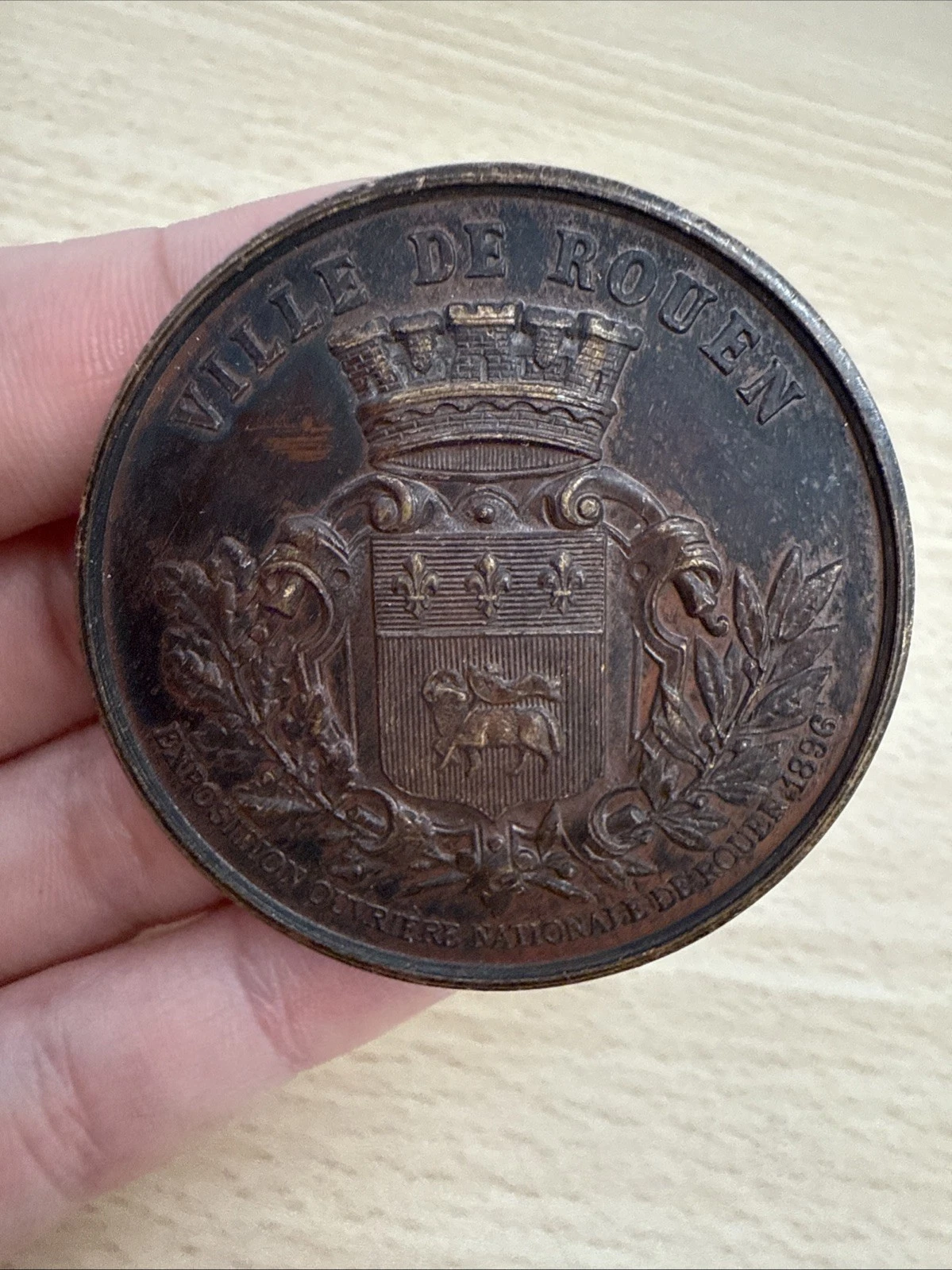 Médaille Ville De Rouen exposition Ouvrière nationale de Rouen 1896 RF En Bronze