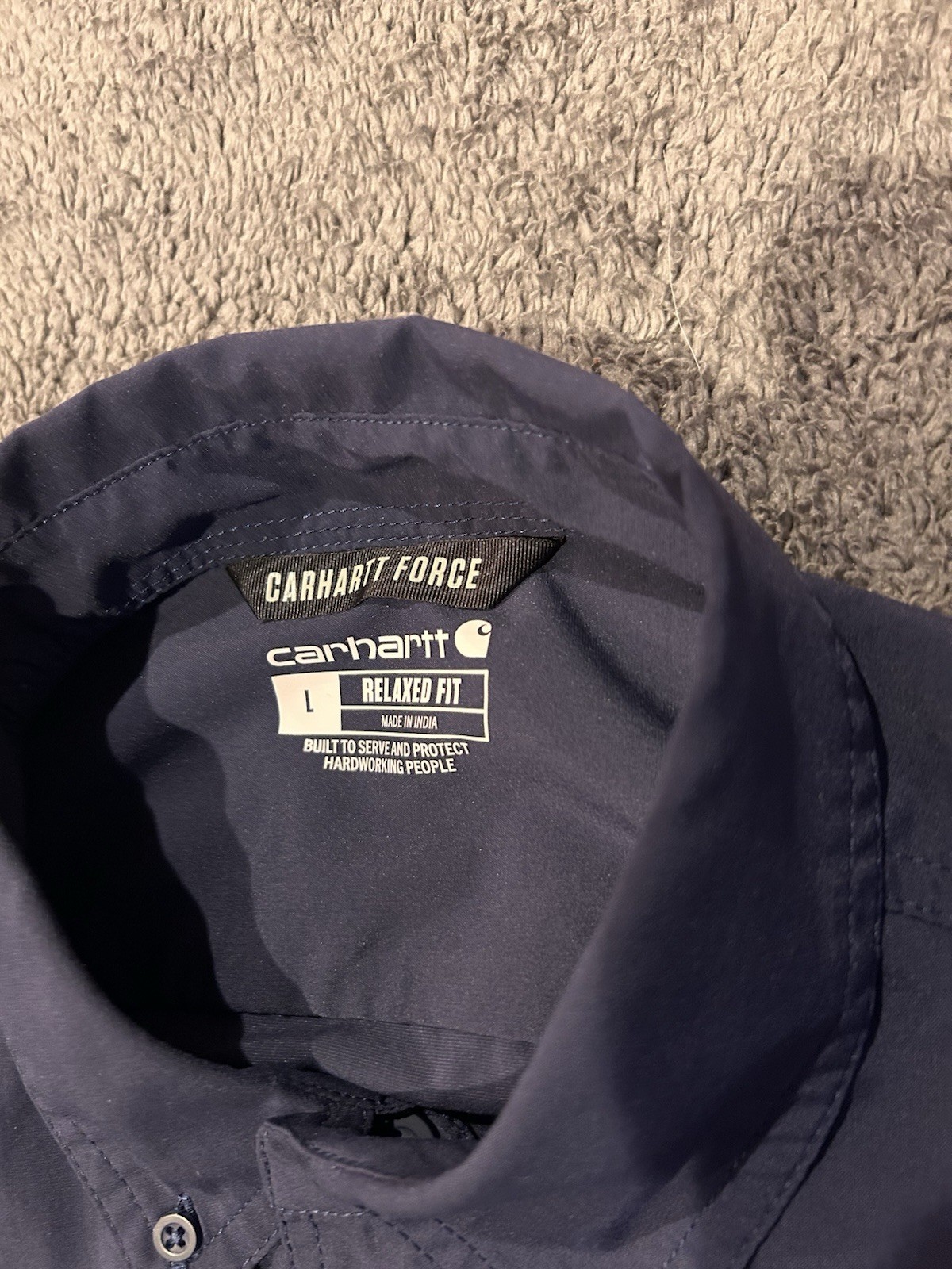 Carhartt Force Shirt Mens Large Navy Relaxed Fit Button Front Work Utility Logo thumbnail 3