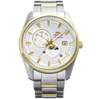 Orient Stretto Herren Automatik Uhr RA-AK0312S30B Sonne & Mond weißes Zifferblatt Stahl 50M